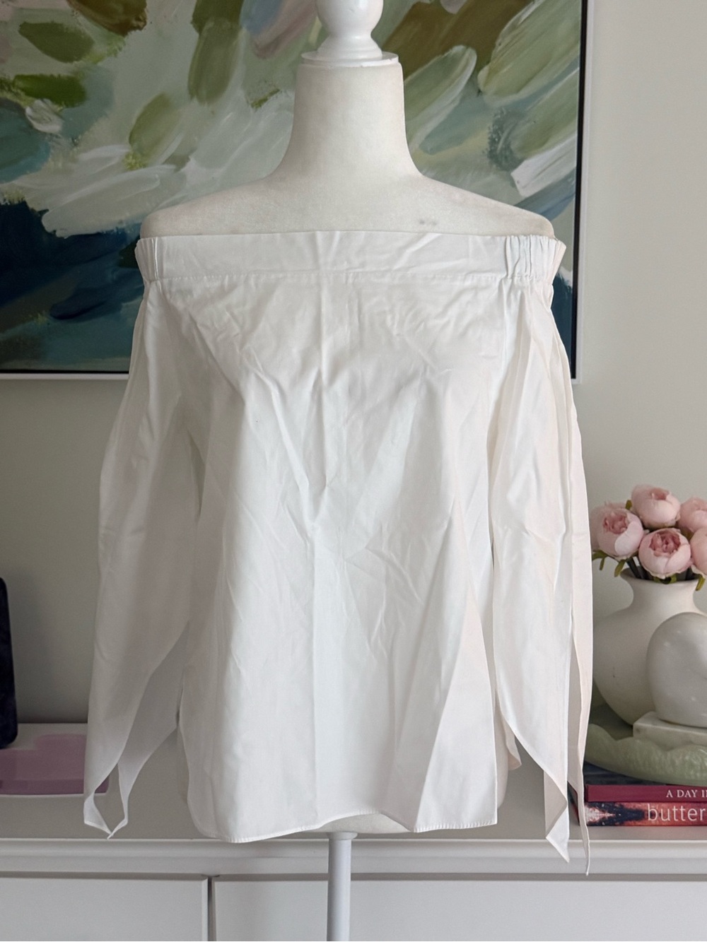 Stylekeepers Off-Shoulder White Tie-Sleeve Blouse